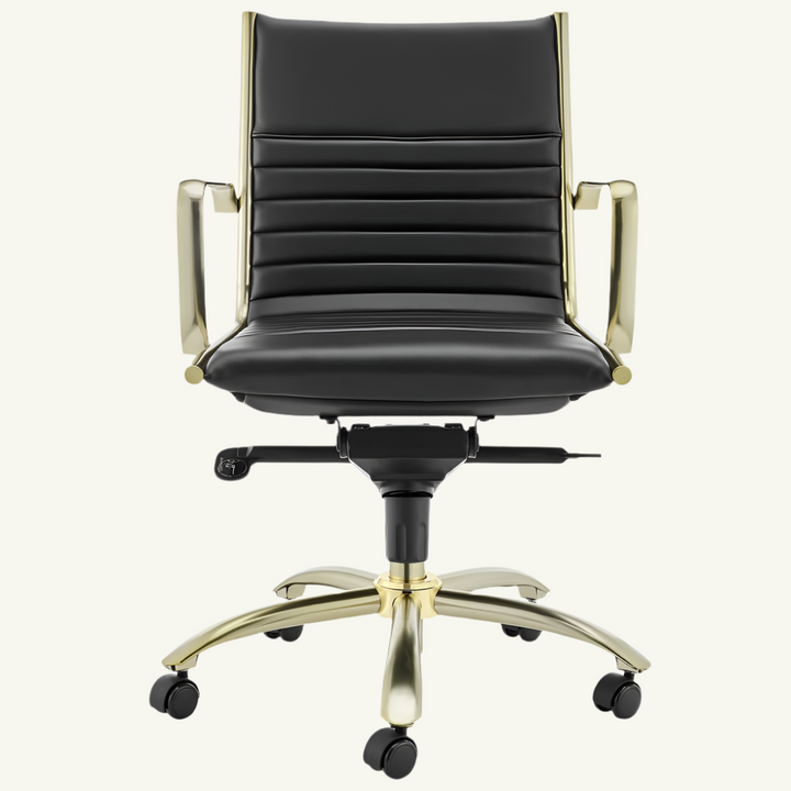Aubin 38" Black and Gold Faux Leather Office Chair with Channel Tufting and Tilt Mechanism