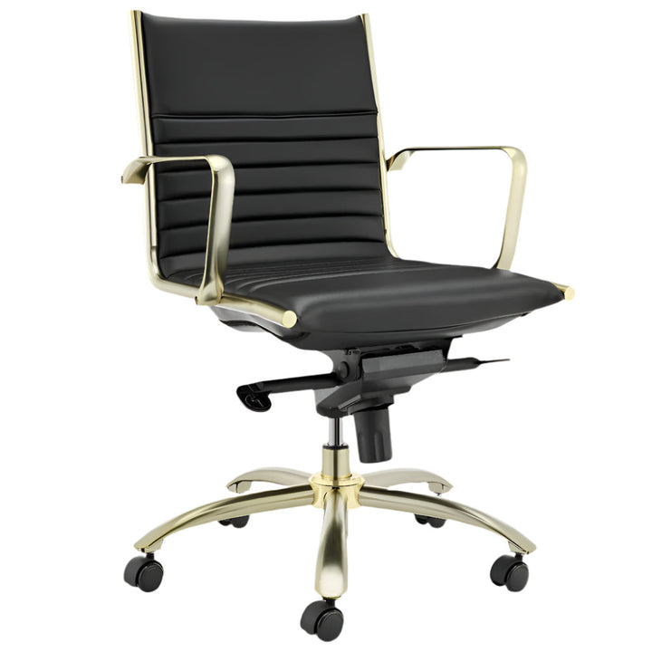 Aubin 38" Black and Gold Faux Leather Office Chair with Channel Tufting and Tilt Mechanism