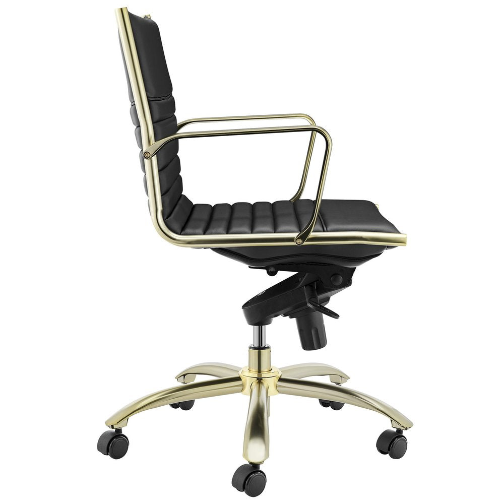 Aubin 38" Black and Gold Faux Leather Office Chair with Channel Tufting and Tilt Mechanism