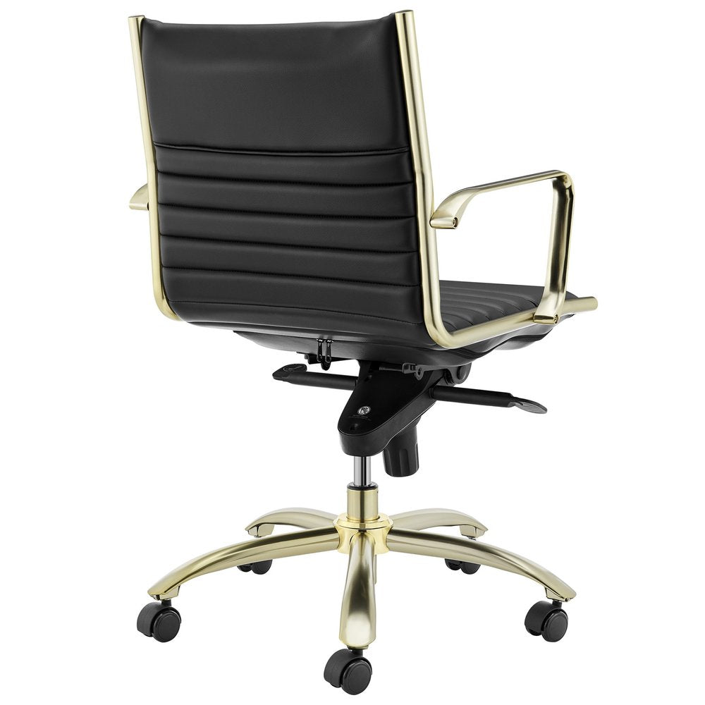 Aubin 38" Black and Gold Faux Leather Office Chair with Channel Tufting and Tilt Mechanism