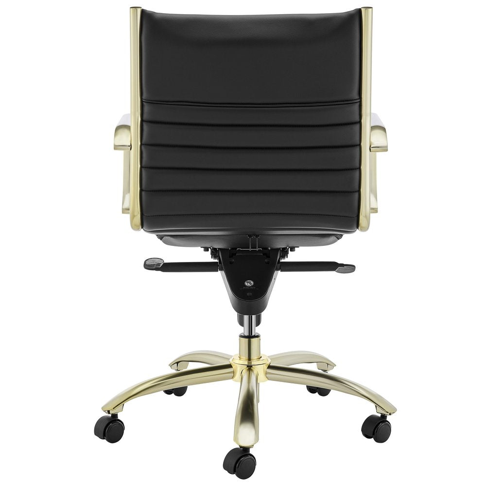 Aubin 38" Black and Gold Faux Leather Office Chair with Channel Tufting and Tilt Mechanism