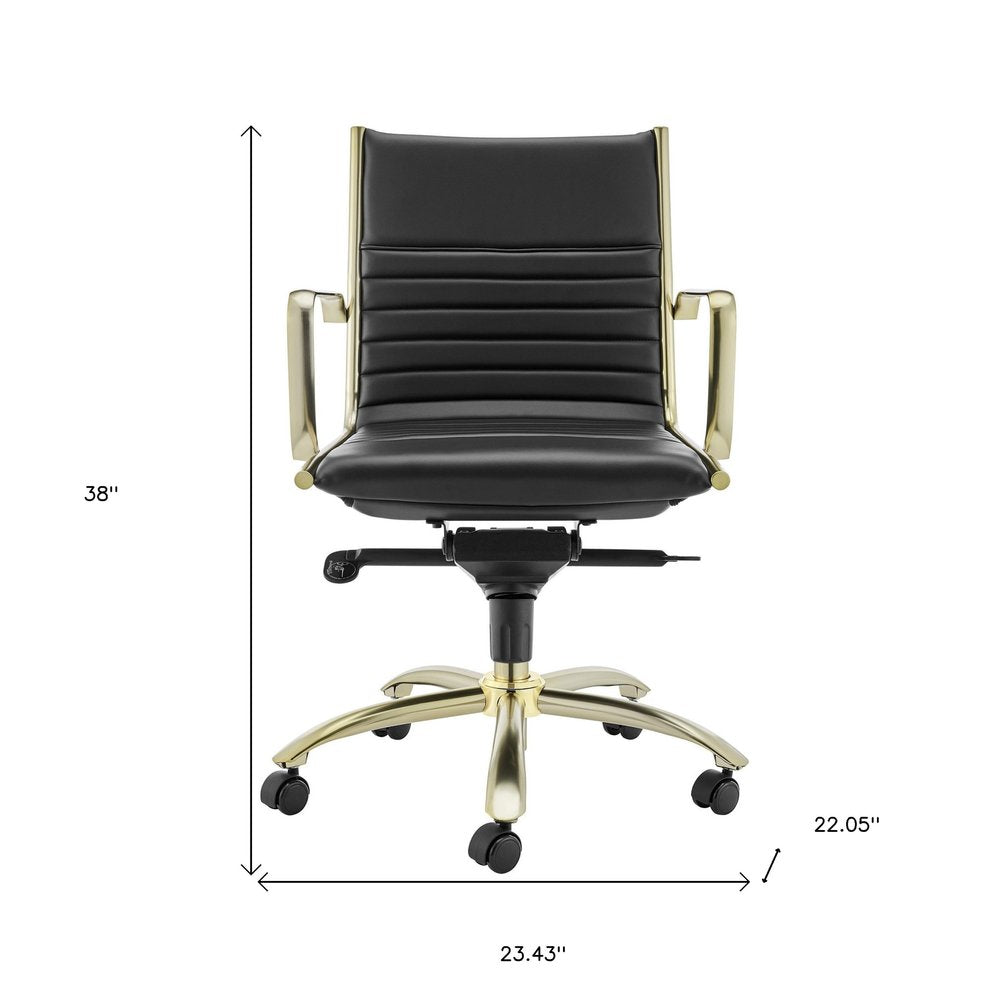 Aubin 38" Black and Gold Faux Leather Office Chair with Channel Tufting and Tilt Mechanism