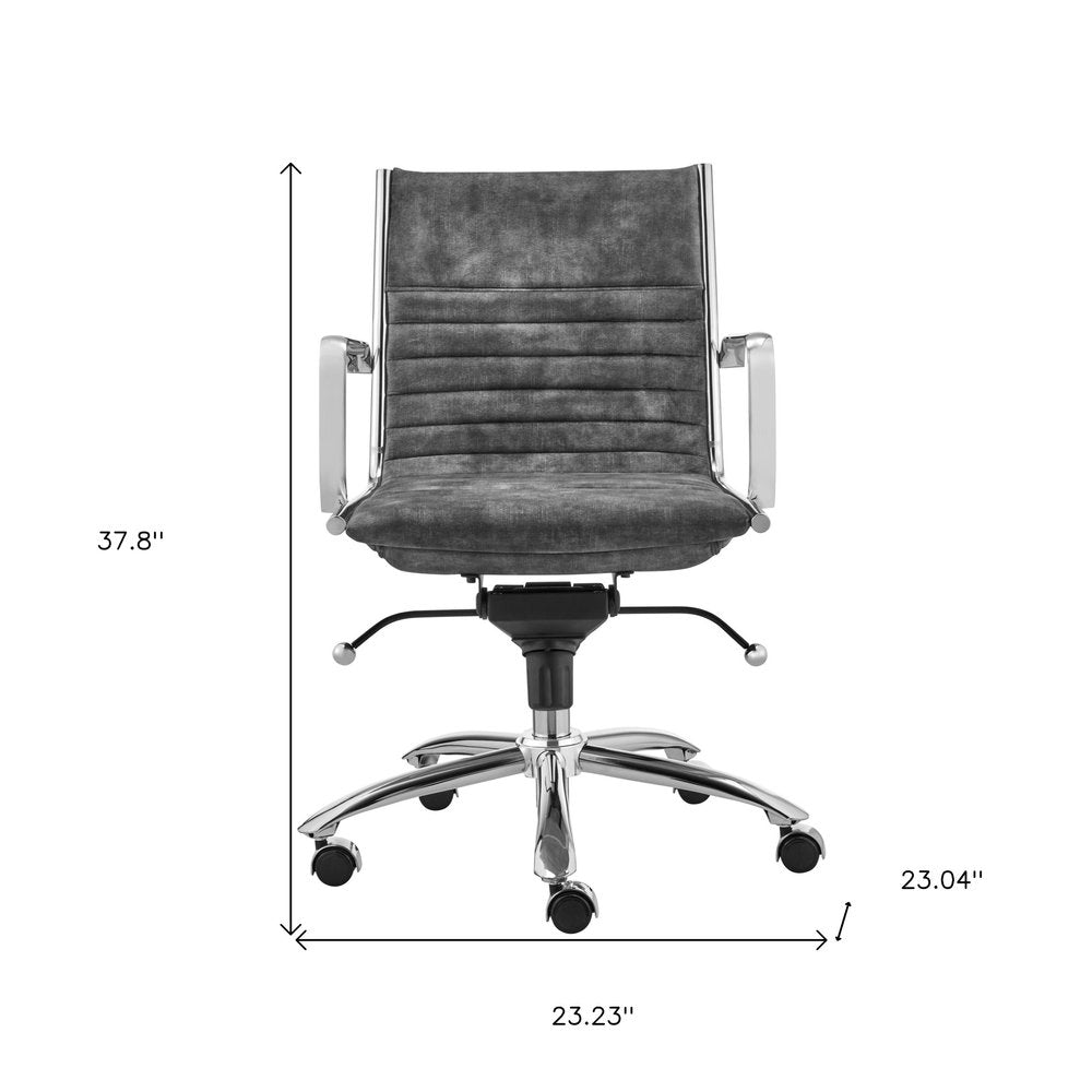 Éloi 38" Gray Faux Leather Office Chair with Silver Frame and Tilt Lock