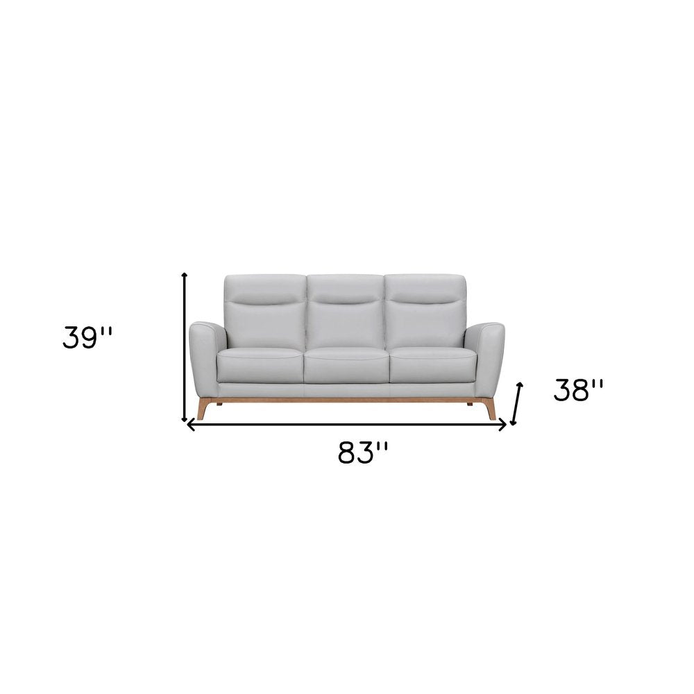 Théodore 83" Gray Leather Sofa with Brown Legs
