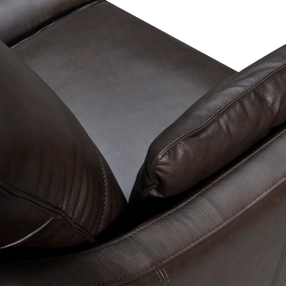 Renard 87" Dark Brown Leather Sofa with Brown Legs and Toss Pillows