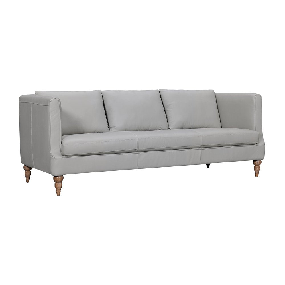 Théodore 85" Gray Leather Sofa with Brown Legs