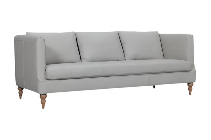 Théodore 85" Gray Leather Sofa with Brown Legs