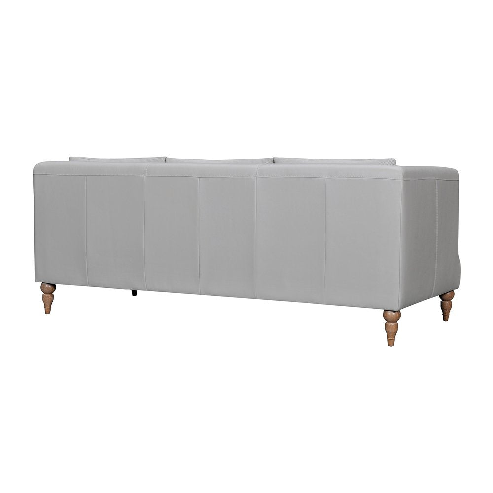 Théodore 85" Gray Leather Sofa with Brown Legs