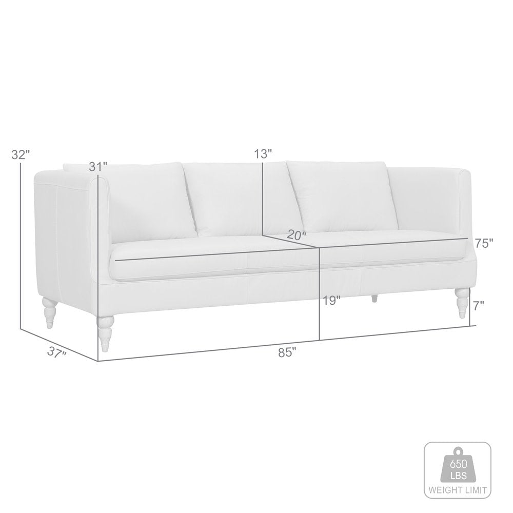 Théodore 85" Gray Leather Sofa with Brown Legs