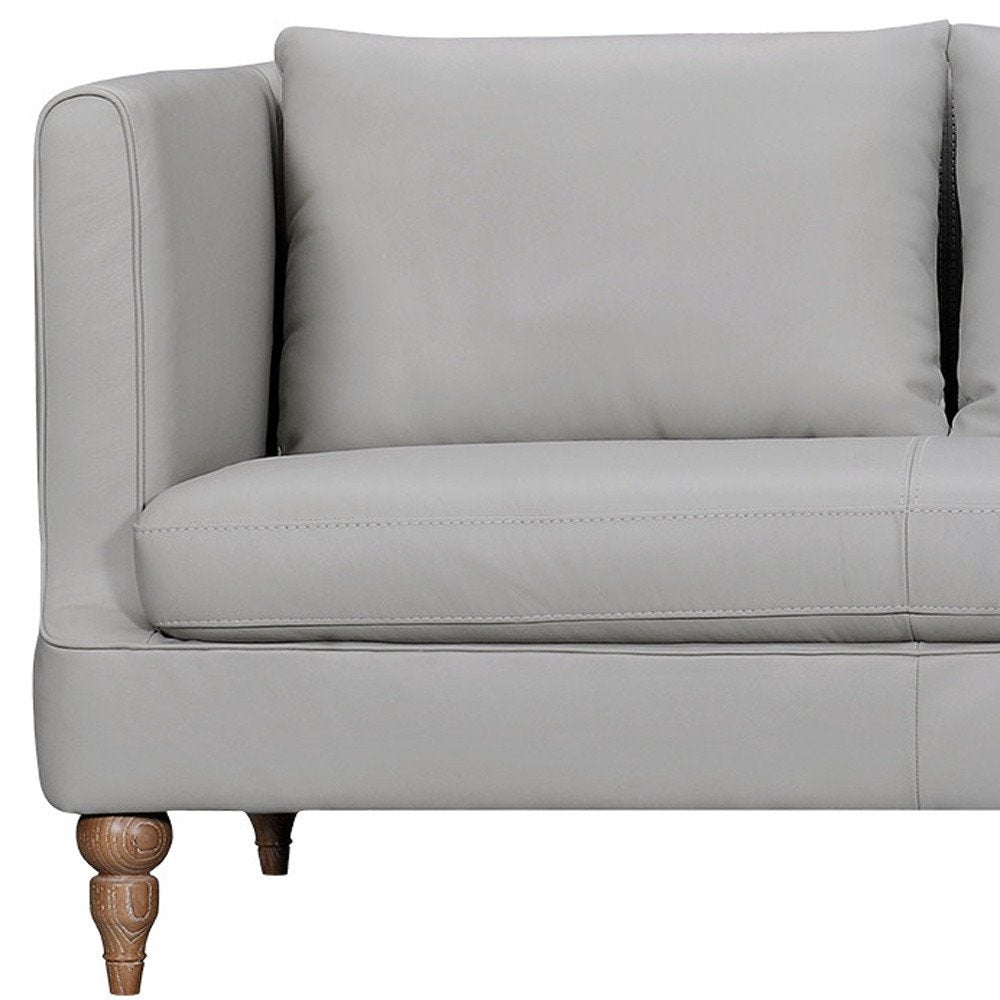 Théodore 85" Gray Leather Sofa with Brown Legs