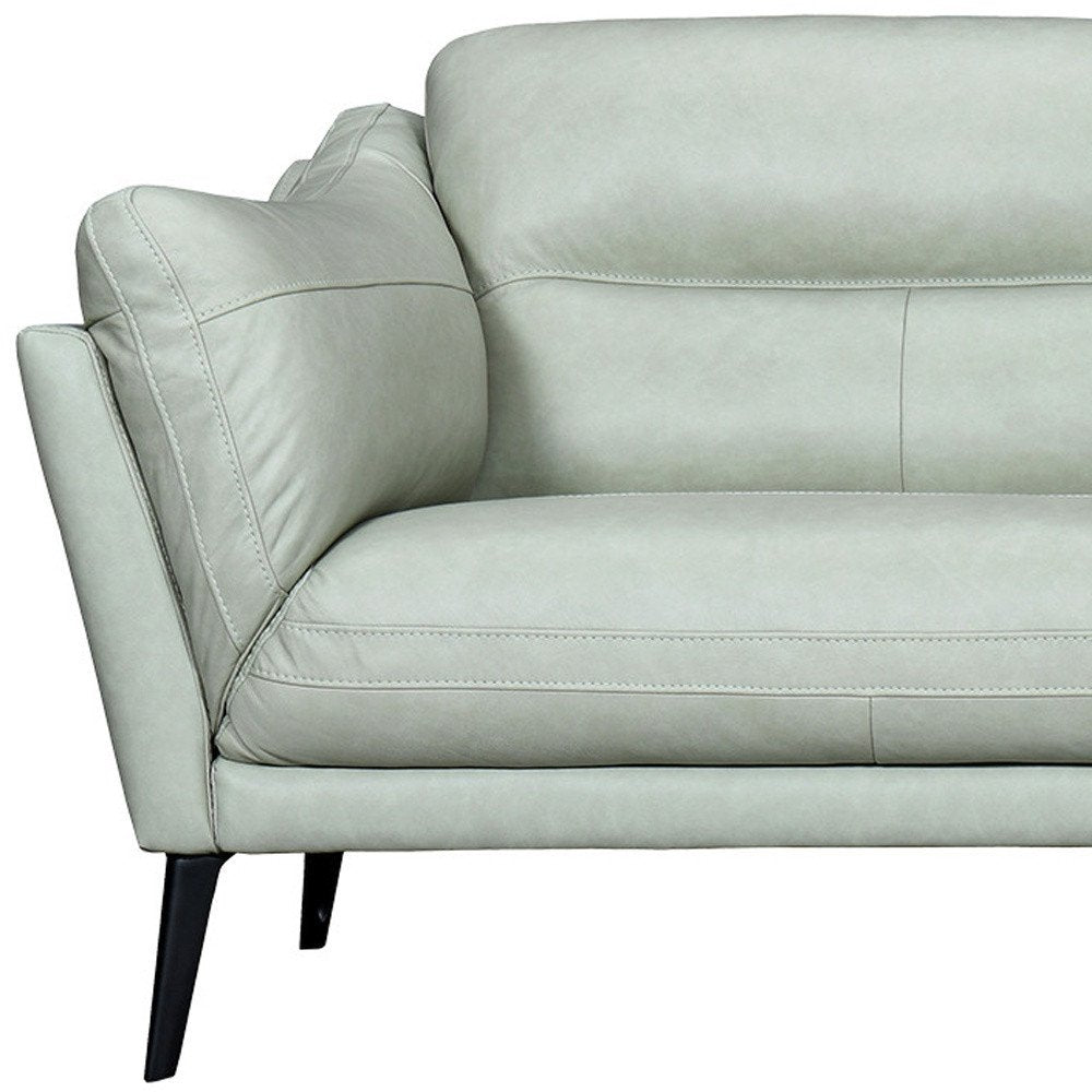 Céline 87" Mint Green Leather Sofa with Black Legs