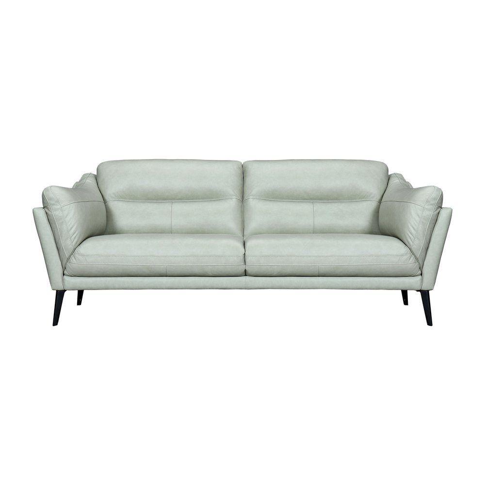 Céline 87" Mint Green Leather Sofa with Black Legs