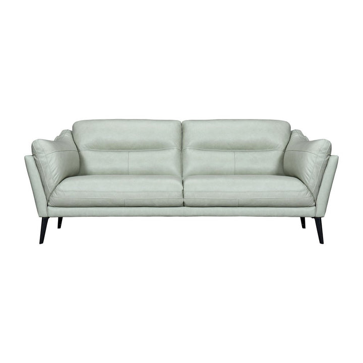 Céline 87" Mint Green Leather Sofa with Black Legs