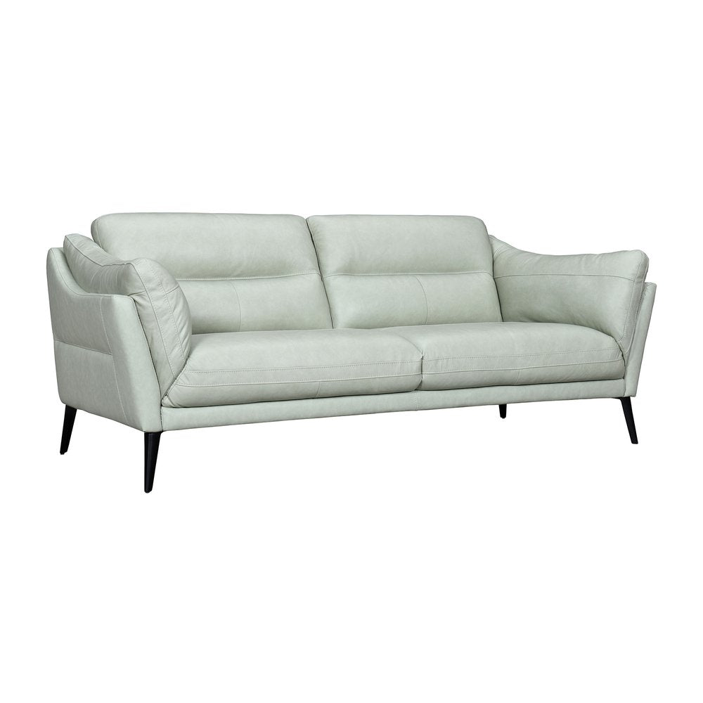Céline 87" Mint Green Leather Sofa with Black Legs