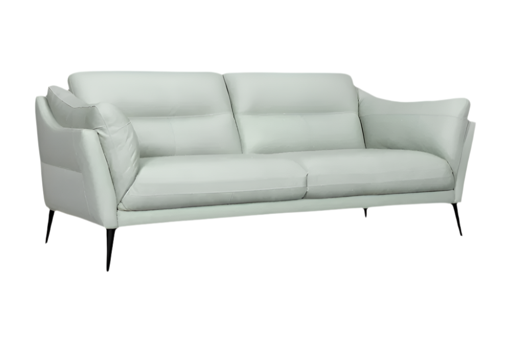 Céline 87" Mint Green Leather Sofa with Black Legs