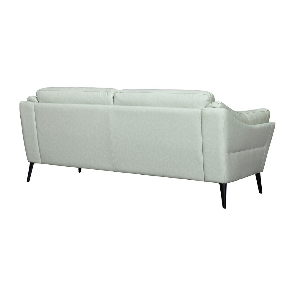 Céline 87" Mint Green Leather Sofa with Black Legs