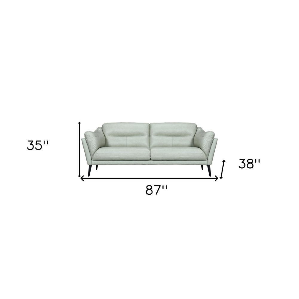 Céline 87" Mint Green Leather Sofa with Black Legs