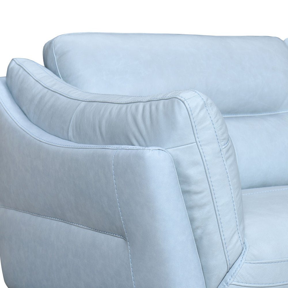 Marcelline 87" Sky Blue Leather Tuxedo Sofa with Flared Arms and Black Legs