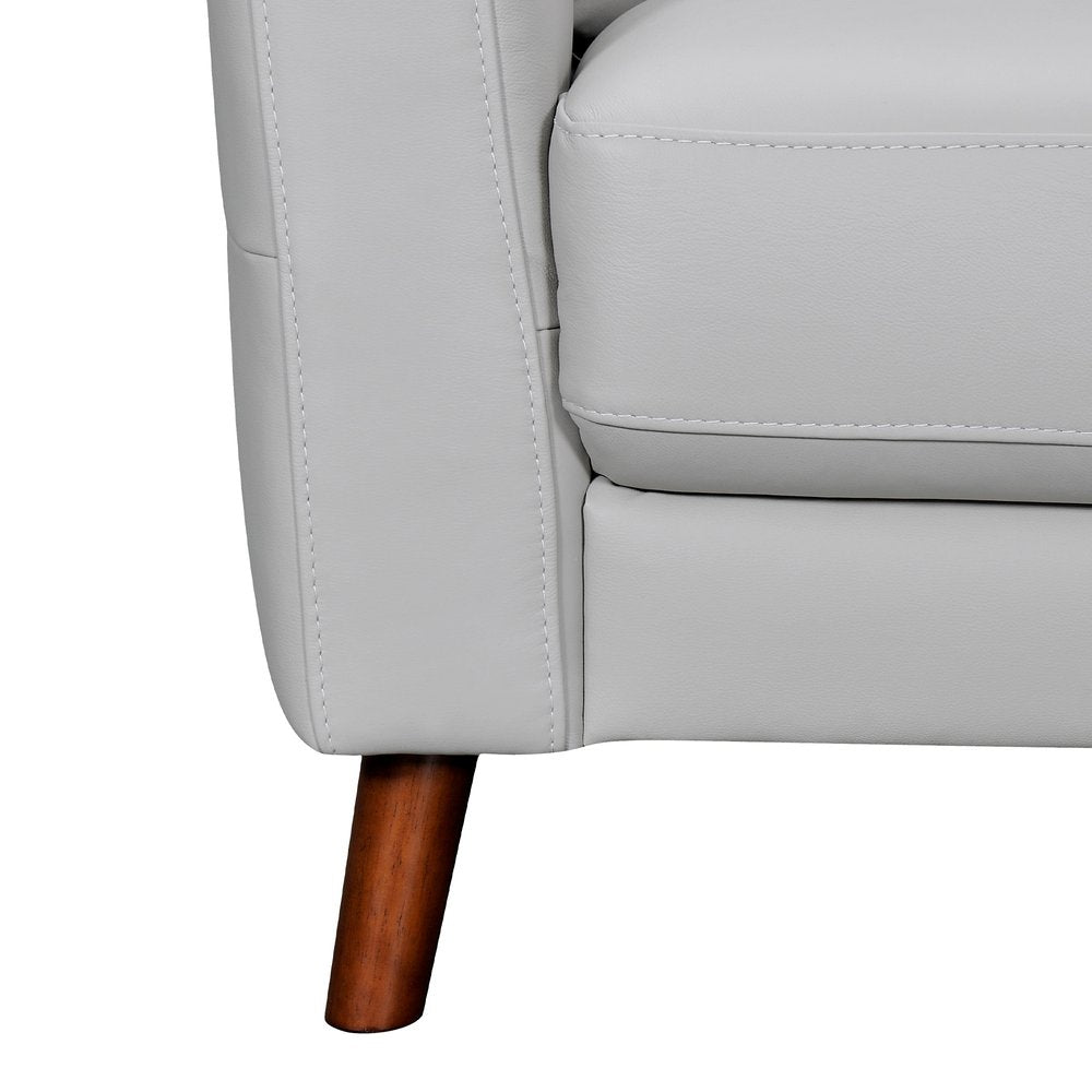 Ashford 82" Light Slate Gray Leather Sofa with Tufted Cushions and Brown Legs