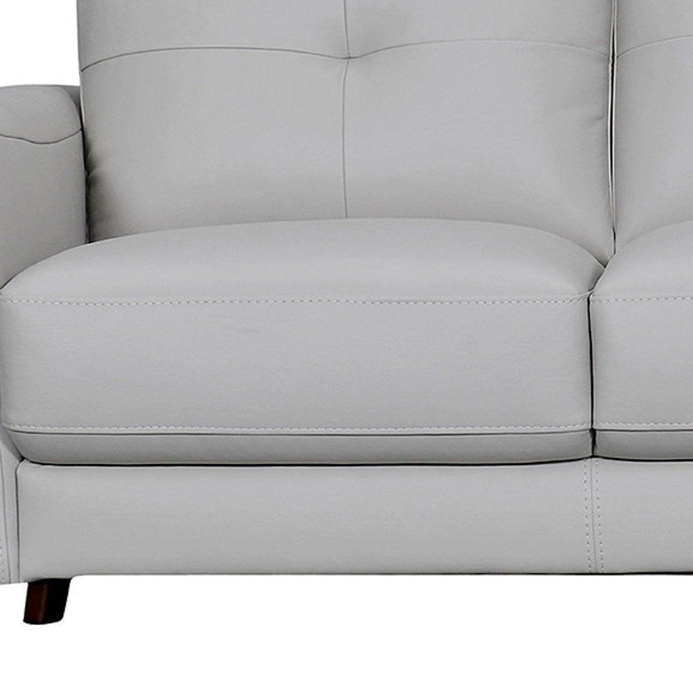 Ashford 82" Light Slate Gray Leather Sofa with Tufted Cushions and Brown Legs