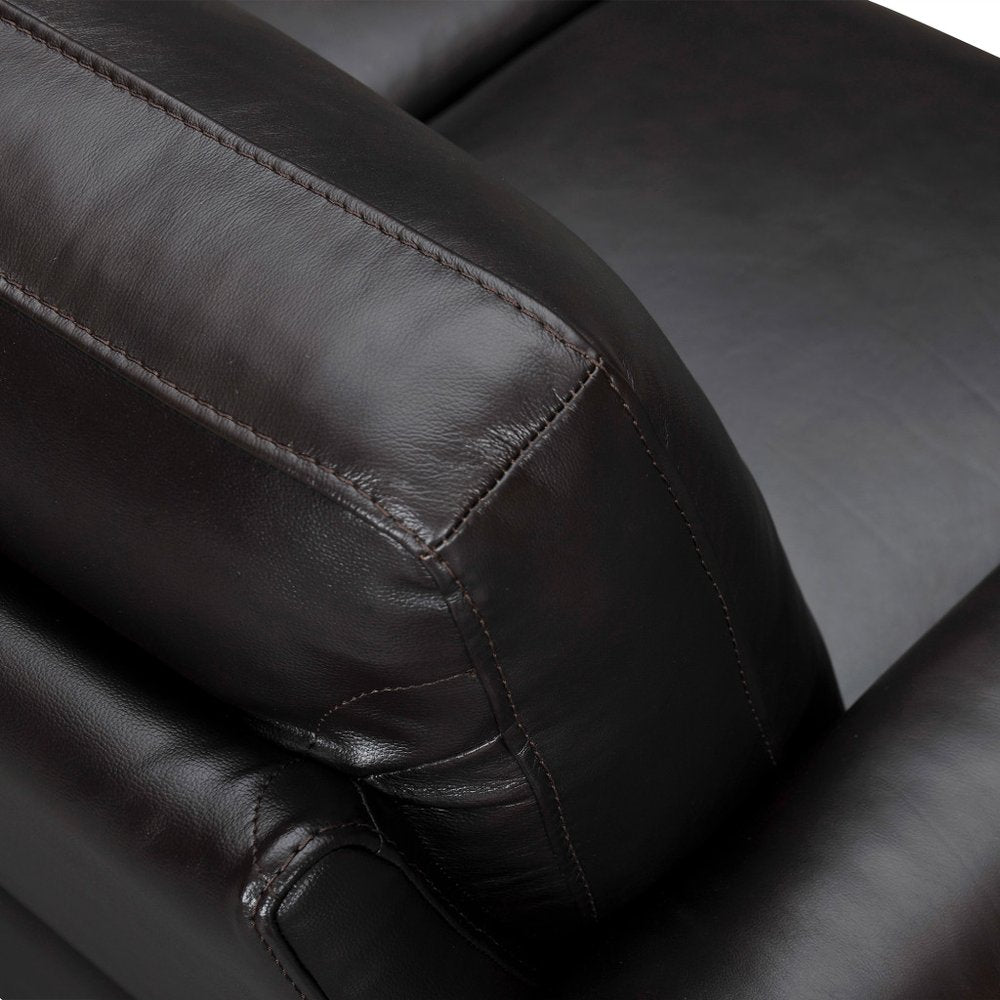 Hawthorne 82" Black Leather Sofa with Tufted Cushions and Brown Legs