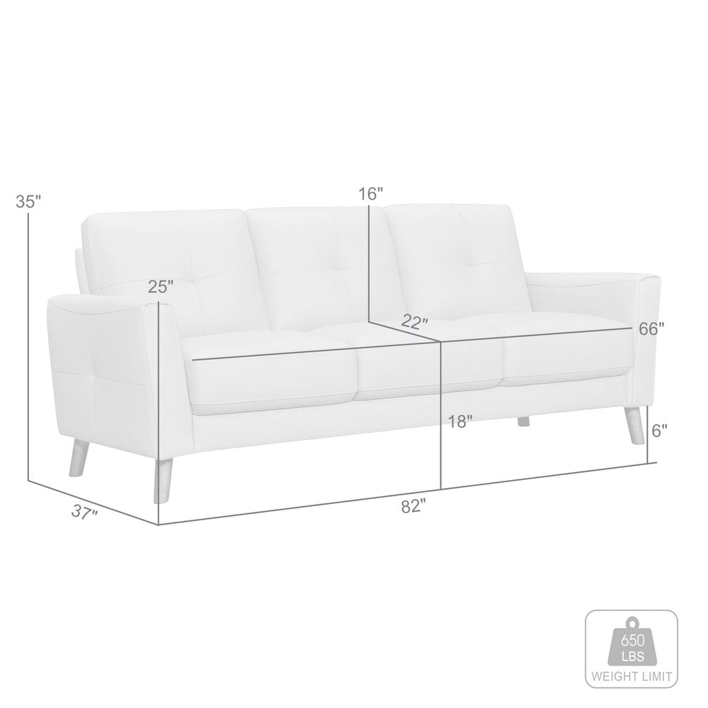 Ferrara 82″ Black Leather Sofa with Tufted Detailing & Brown Legs