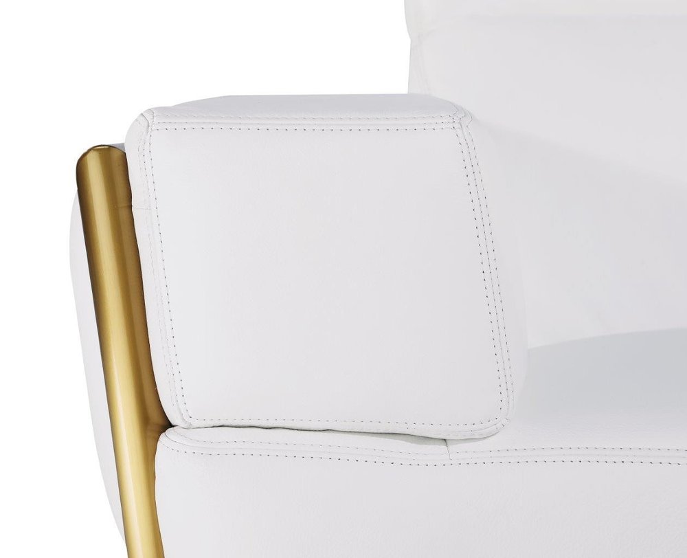 Giuliano 89" White Italian Leather Sofa with Gold Trim and Tufted Sides