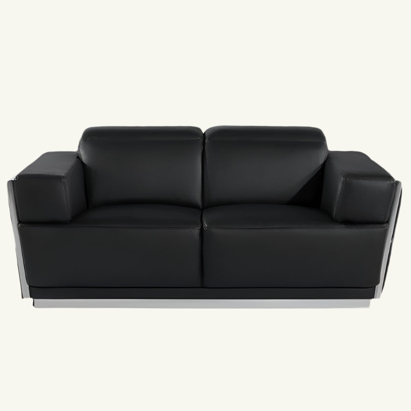 Benoît 70" Black Premium Italian Leather Loveseat with Silver Accents