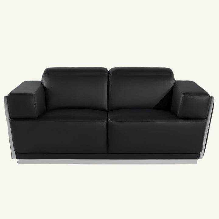 Benoît 70" Black Premium Italian Leather Loveseat with Silver Accents