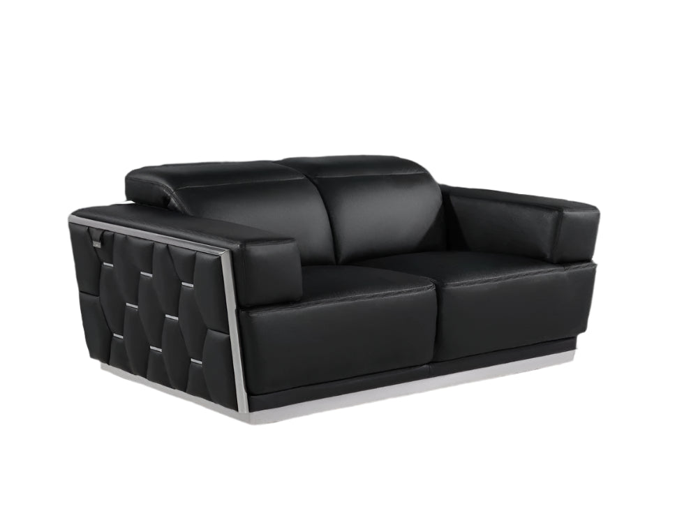 Benoît 70" Black Premium Italian Leather Loveseat with Silver Accents