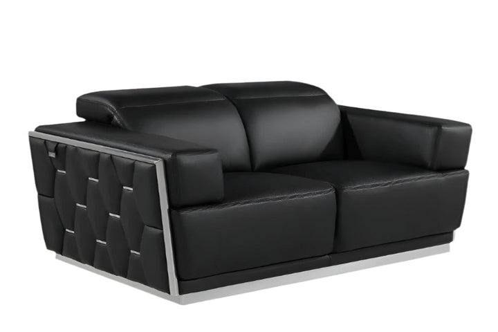 Benoît 70" Black Premium Italian Leather Loveseat with Silver Accents