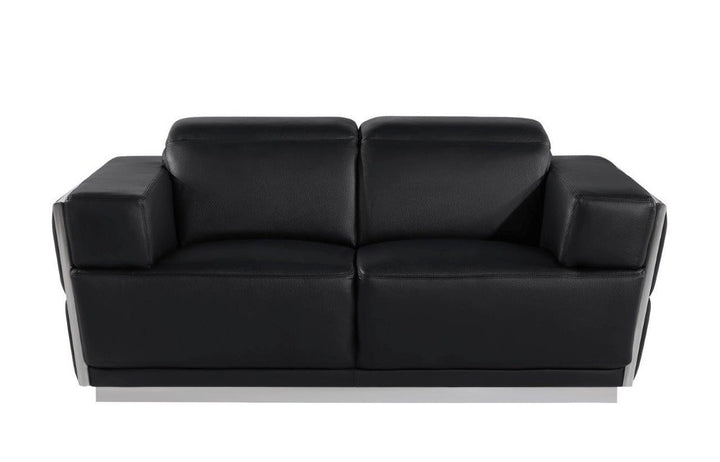 Monaco 70″ Black & Silver Italian Leather Loveseat with Square Arms