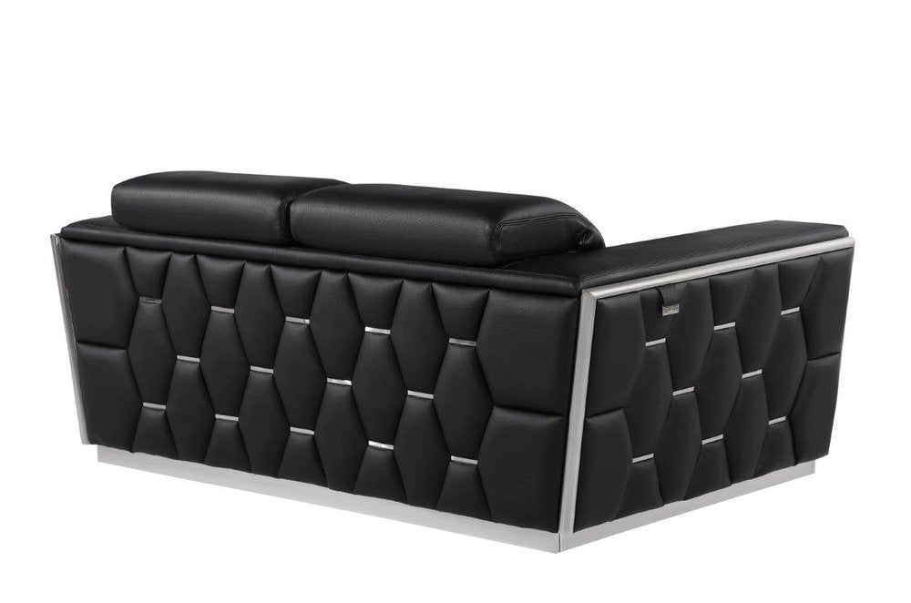Monaco 70″ Black & Silver Italian Leather Loveseat with Square Arms