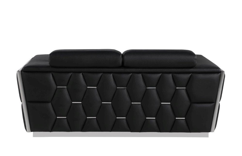 Benoît 70" Black Premium Italian Leather Loveseat with Silver Accents