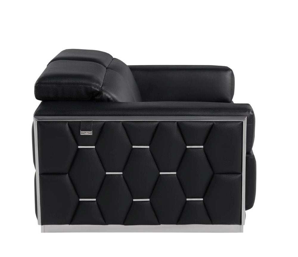 Benoît 70" Black Premium Italian Leather Loveseat with Silver Accents