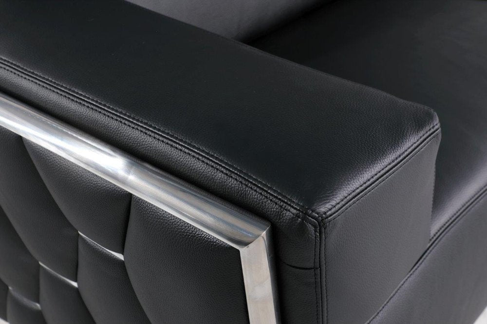 Benoît 70" Black Premium Italian Leather Loveseat with Silver Accents