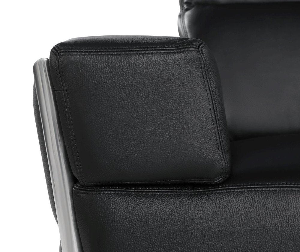 Benoît 70" Black Premium Italian Leather Loveseat with Silver Accents