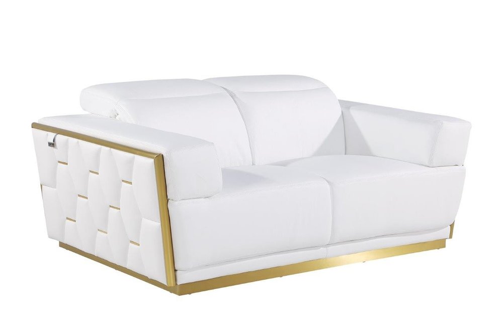 Éloïse 70" White Premium Italian Leather Loveseat with Silver Accents