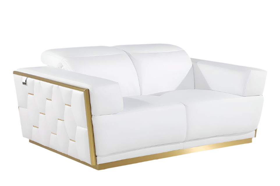 Verona 70″ White & Silver Italian Leather Loveseat with Square Arms