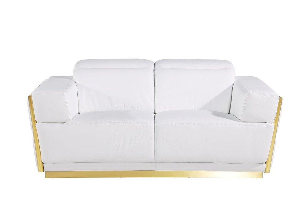 Verona 70″ White & Silver Italian Leather Loveseat with Square Arms