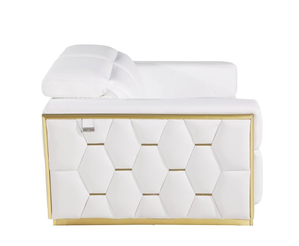 Verona 70″ White & Silver Italian Leather Loveseat with Square Arms