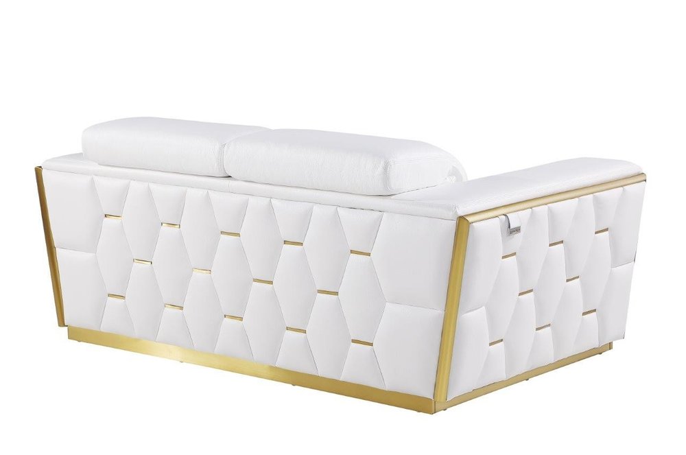 Verona 70″ White & Silver Italian Leather Loveseat with Square Arms