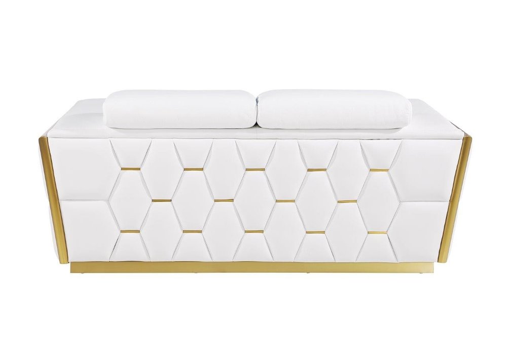 Verona 70″ White & Silver Italian Leather Loveseat with Square Arms