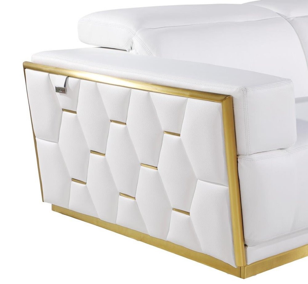 Éloïse 70" White Premium Italian Leather Loveseat with Silver Accents