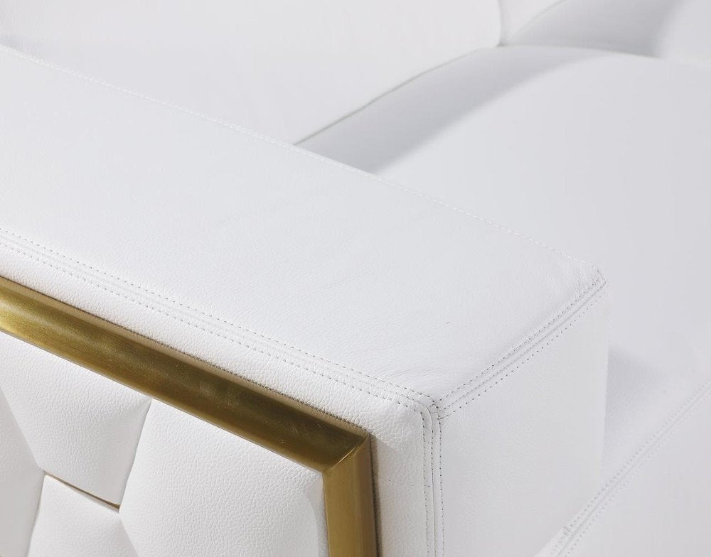 Éloïse 70" White Premium Italian Leather Loveseat with Silver Accents