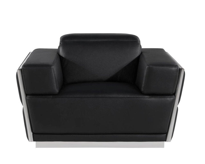 Velluto 47" Black Italian Leather Club Chair with Silver Legs and Adjustable Headrest