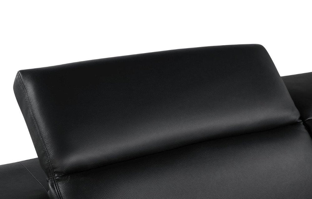 Velluto 47" Black Italian Leather Club Chair with Silver Legs and Adjustable Headrest