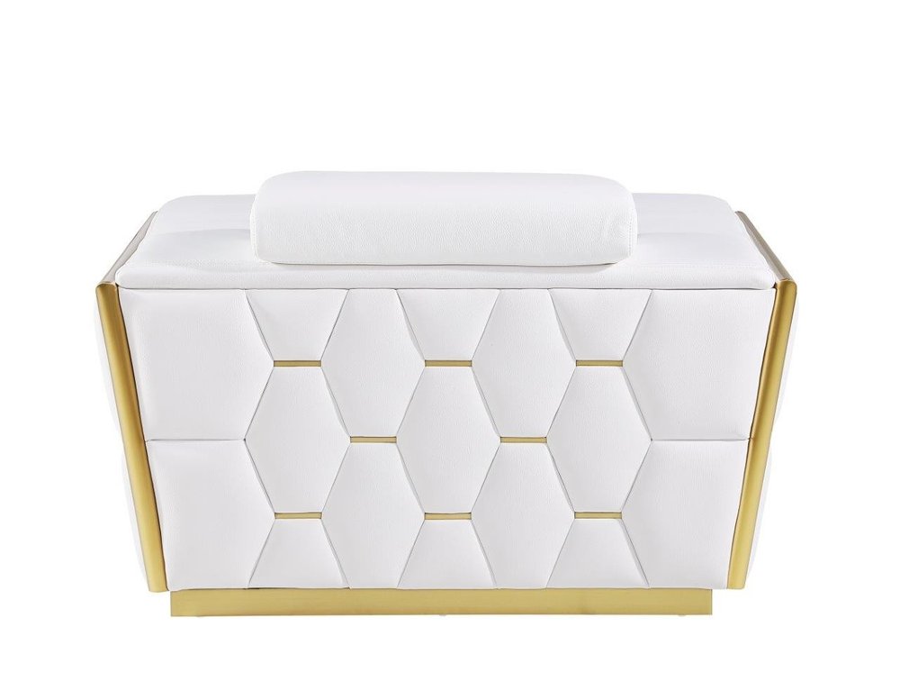 Capri 47″ White & Gold Italian Leather Club Chair with Adjustable Headrest