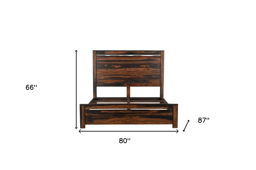 Evergrow Dark Brown Live-Edge Solid Wood King Bed Frame