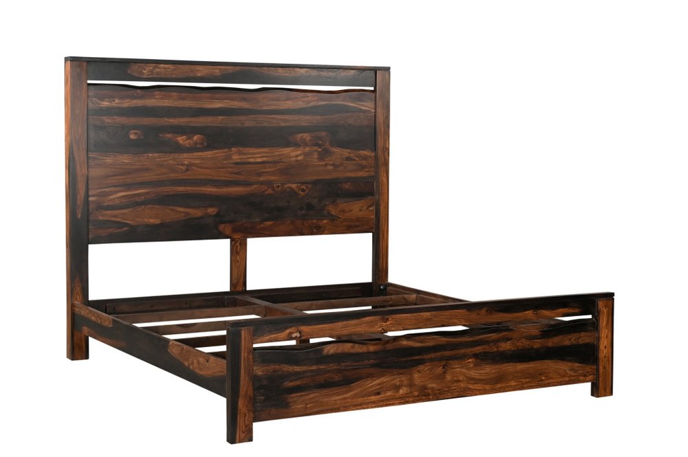 Evergrow Dark Brown Live-Edge Solid Wood King Bed Frame
